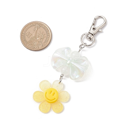 4Pcs Smiling Flower & Bowknot Acrylic Pendant Decorations HJEW-JM03857-1