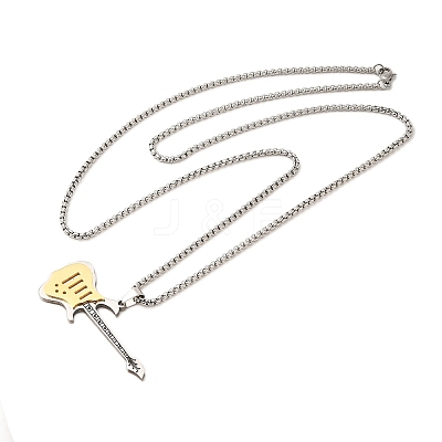 201 Stainless Steel Guitar Pendant Box Chain Necklaces NJEW-R001-06P-03-1