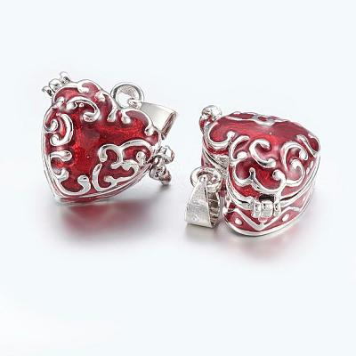 Red Heart Brass Prayer Wish Craft Photo Frame Locket Box Necklace Pendants X-KK-24X21-1