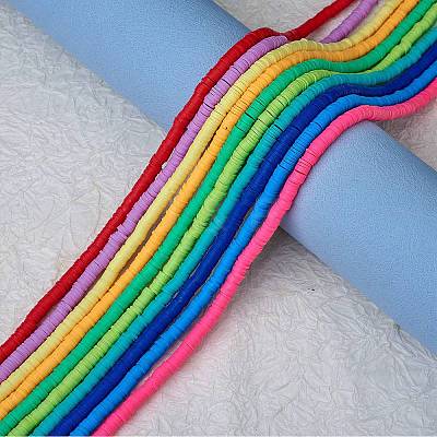 10 Strands 10 Colors Flat Round Handmade Polymer Clay Beads CLAY-SZ0002-04B-1
