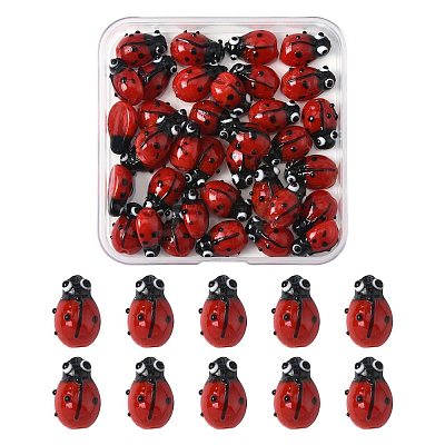 2 Strands Ladybug Handmade Lampwork Beads Strands LAMP-FS0001-53A-1