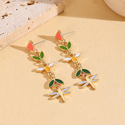 Zinc Alloy Enamel Stud Dangle Earrings WG62852-03-1