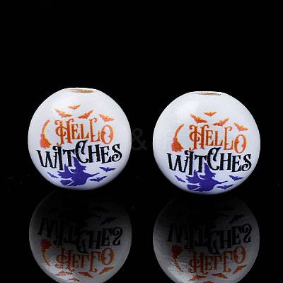Halloween Printed Natural Wood Beads WOOD-S057-092-1