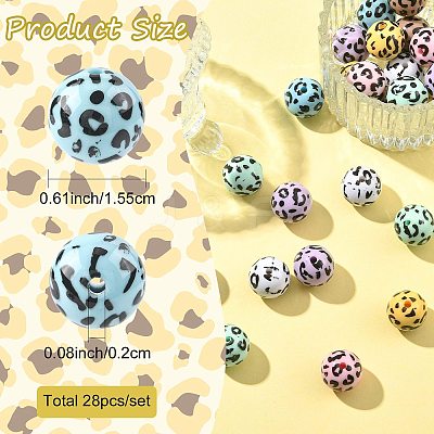 28Pcs 7 Colors Printed Opaque Acrylic Beads OACR-FS0002-46-1