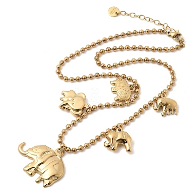 316L Surgical Stainless Steel Baby Elephant Mother Elephant Bib Necklaces for Mother's Day NJEW-D297-02G-1