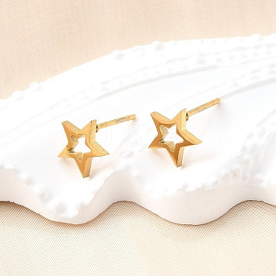304 Stainless Steel Tiny Hollow Out Star Stud Earrings for Women STAS-A065-01G-1