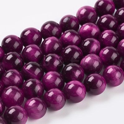 Natural Magenta Tiger Eye Beads Strands X-G-C076-8mm-1C-1