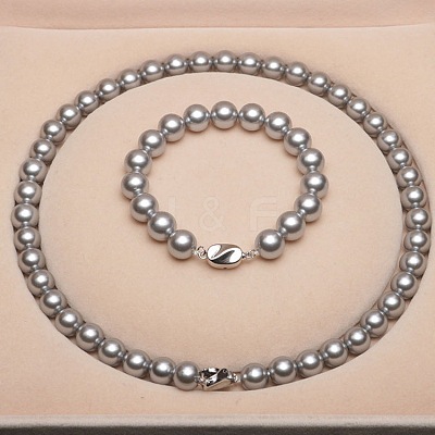 Shell Pearl Round Beaded Necklaces & Bracelets Sets for Women WG18377-47-1