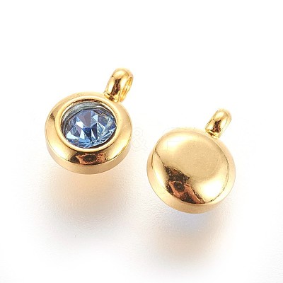 304 Stainless Steel Rhinestone Charms STAS-P237-10G-11-1