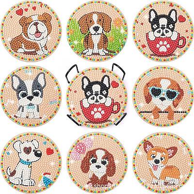DIY Dog Theme Diamond Painting Wood Cup Mat Kits DIY-H163-02-1