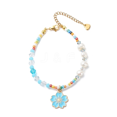 Alloy Enamel Sakura Charm Bracelet BJEW-JB08850-1