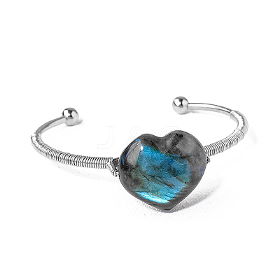 Hand-woven Natural Labradorite Alloy Cuff Bangles PW-WGEEB8F-01-1