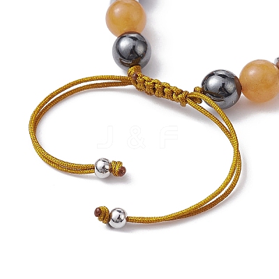 Natural Red Aventurine & Lapis Lazuli & Brass Heart Braided Bead Bracelet BJEW-JB09703-01-1