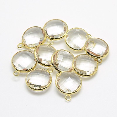 Golden Tone Brass Glass Pendants GLAA-J018A-G-1