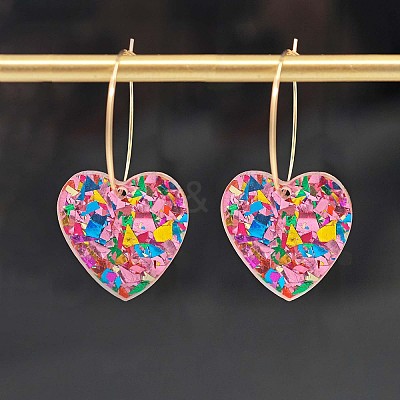 Glitter Heart Acrylic & Titanium Alloy Hoop Earrings for Women FS-WG2AED5-02-1