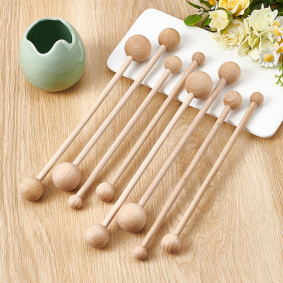 8Pcs Beech Wooden Double Round Stick CELT-BC0001-02-1