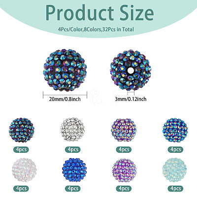 32Pcs 8 Colors Resin Rhinestone Beads RESI-CA0001-61-1