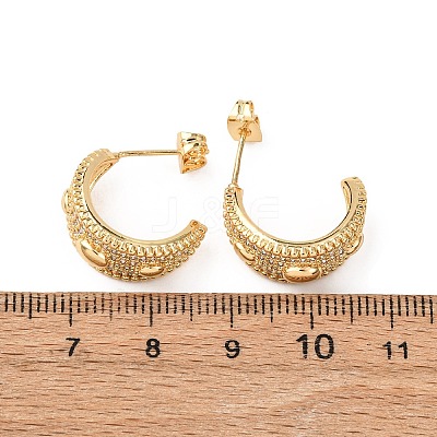 Brass Micro Pave Clear Cubic Zirconia C-Shaped with Oval Stud Earrings EJEW-B153-17G-01-1