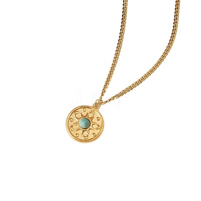 304 Stainless Steel & Synthetic Turquoise Pendant Necklaces for Women WGA2F7A-05-1