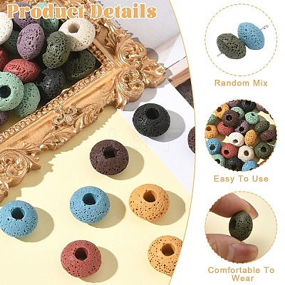 40Pcs 10 Colors Natural Lava Rock European Beads G-YW0003-01-1