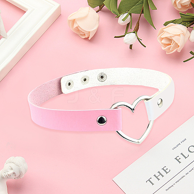 Adjustable Gothic Two Tone PU Leather Alloy Heart Choker Necklaces for Women NJEW-WH20816-007P-E-1