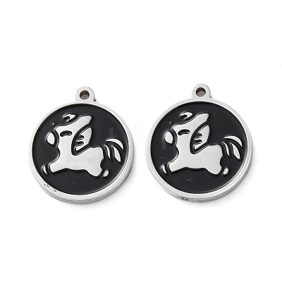 304 Stainless Steel Black Enamel Charms STAS-M102-17P-06-1