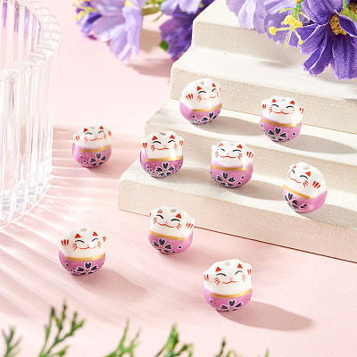 9Pcs Handmade Printed Porcelain Beads PORC-TADJ0001-01E-1
