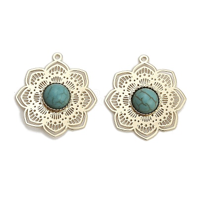 Dyed Synthetic Turquoise Flower Pendants KK-Z088-03G-01-1