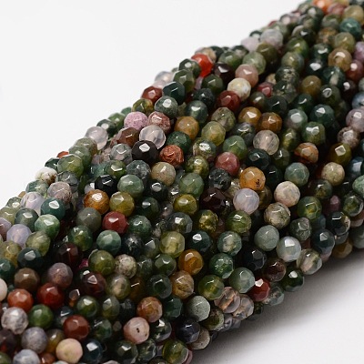 Faceted Natural Indian Agate Round Beads Strands X-G-E318A-4mm-01-1