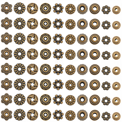 500Pcs 10 Styles Tibetan Style Beads TIBEB-PA0001-12-1