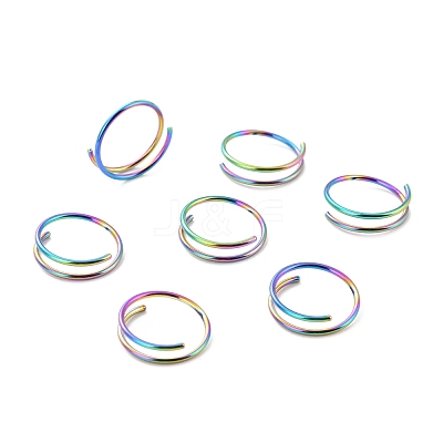 Rainbow Color Double Nose Ring for Single Piercing AJEW-C010-02M-03-1