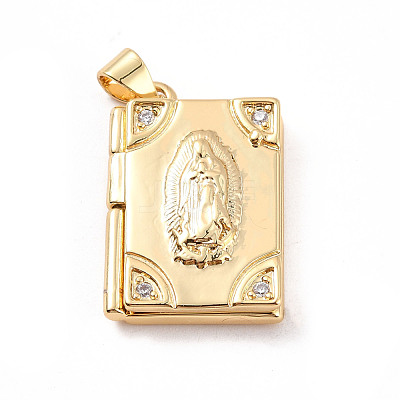 Rack Plating Brass Micro Pave Clear Cubic Zirconia Locket Pendants ZIRC-C035-10G-1