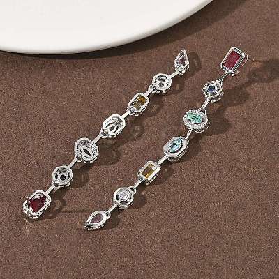 Rectangle with Teardrop Brass Micro Pave Cubic Zirconia Dangle Stud Earrings EJEW-G452-10P-1