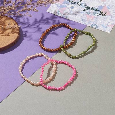 Dyed Natural Cultured Freshwater Pearl Beads Stretch Bracelets BJEW-JB05892-1