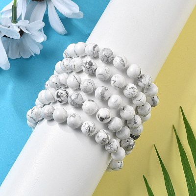 Natural Howlite Beaded Stretch Bracelets BJEW-Q692-42-10mm-1