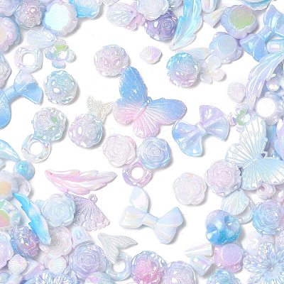 Rainbow Iridescent Plating Acrylic Beads OACR-U006-01F-1