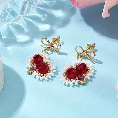 Handmade Glass Seed Beads Heart Stud Earrings EJEW-MZ00291-02-1
