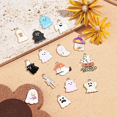 15Pcs 15 Styles Halloween Alloy Enamel Pendants FIND-YW0006-06-1