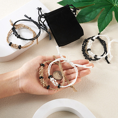 6Pcs Adjustable Braided Waxed Polyester Cord Macrame Pouch Bracelet Making BJEW-FW0001-04-1