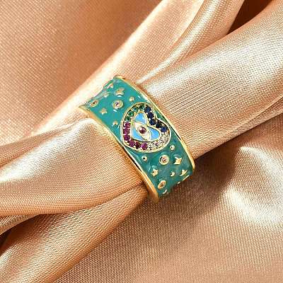 Brass Micro Pave Cubic Zirconia Enamel Cuff Rings for Women RJEW-L113-019G-01-1