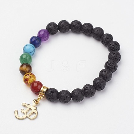 Lava Rock Beaded Stretch Bracelets BJEW-P065-A-08-1