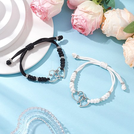 2Pcs Heart Alloy Charm Bracelets BJEW-JB11503-1