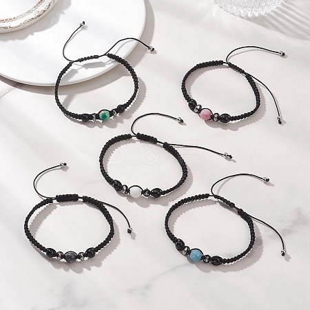 Round Natural Mixed Gemstome Bead Braided Bracelets for Women BJEW-JB13332-1