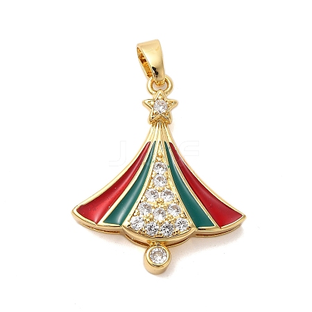 Christmas Theme Rack Plating Brass Cubic Zirconia Pendants KK-K385-119G-02-1