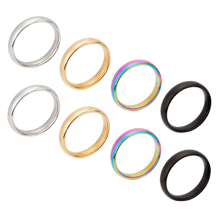 ARRICRAFT 8Pcs 4 Colors 304 Stainless Steel Simple Plain Band Finger Ring for Women RJEW-AR0002-01-1