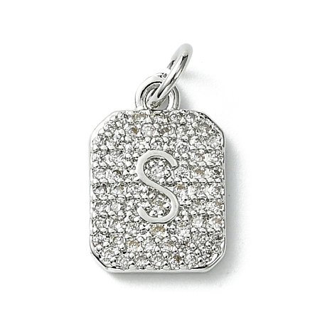 Rack Plating Brass Micro Pave Clear Cubic Zirconia Charms KK-G501-01S-P-1