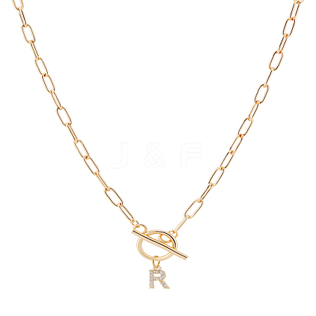 1Pc 304 Stainless Steel Chain & Brass Micro Pave Cubic Zirconia Letter Pendant Necklaces NJEW-LP0001-36R-G-1
