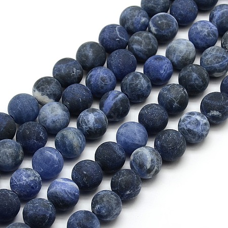 Frosted Natural Sodalite Round Bead Strands G-M064-14mm-01-1