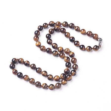 Natural Tiger Eye Beaded Necklaces NJEW-I107-02-1