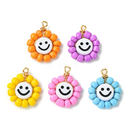 Acrylic Glass Seed Beaded Pendants PALLOY-MZ00294-02-1